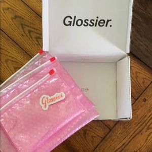 Glossier bags, box, “you look good” sticker